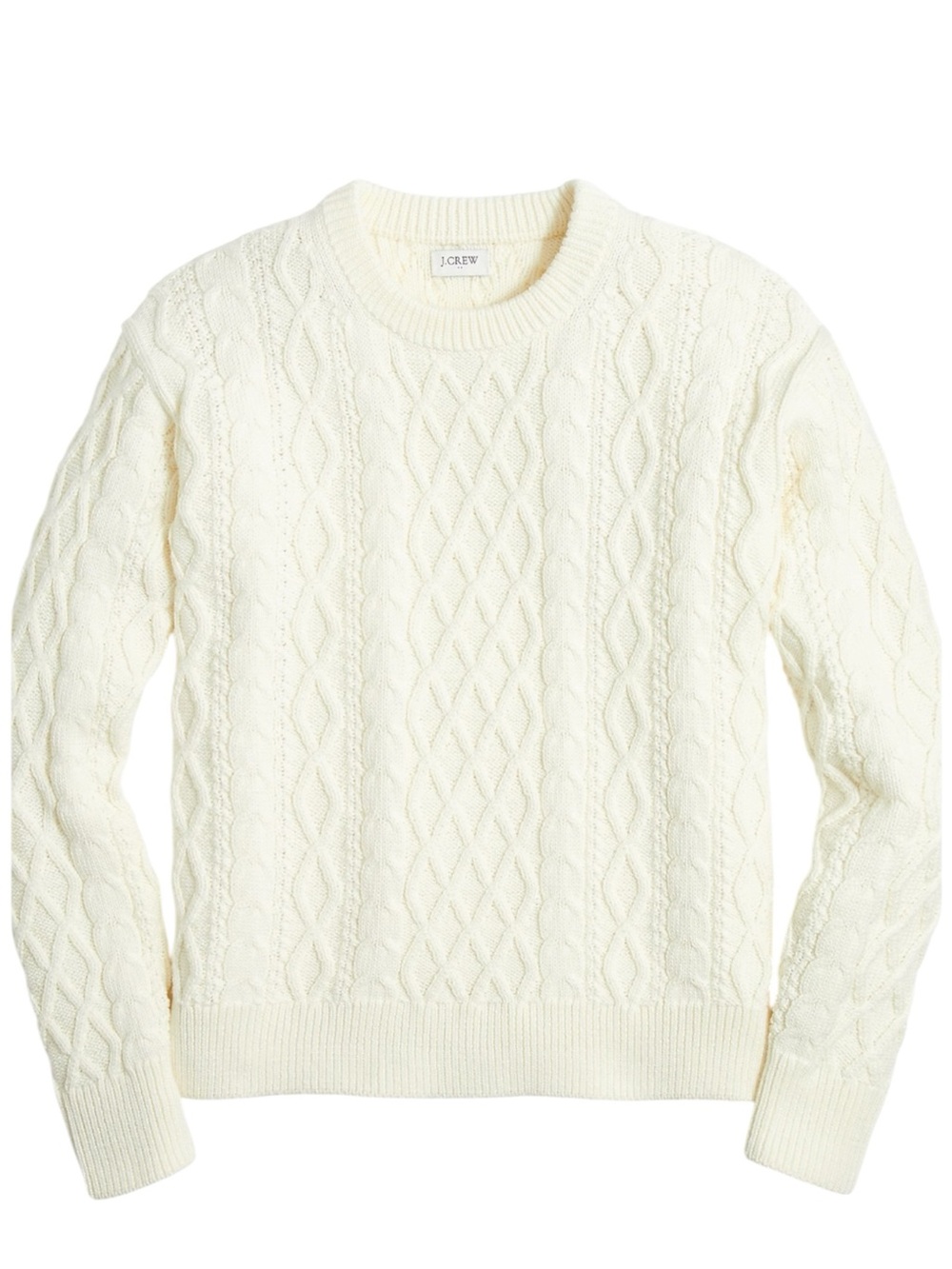 J Crew Cable Crewneck Sweater Sz M in Ivory 100% Cotton Chunky Knit Style BG834